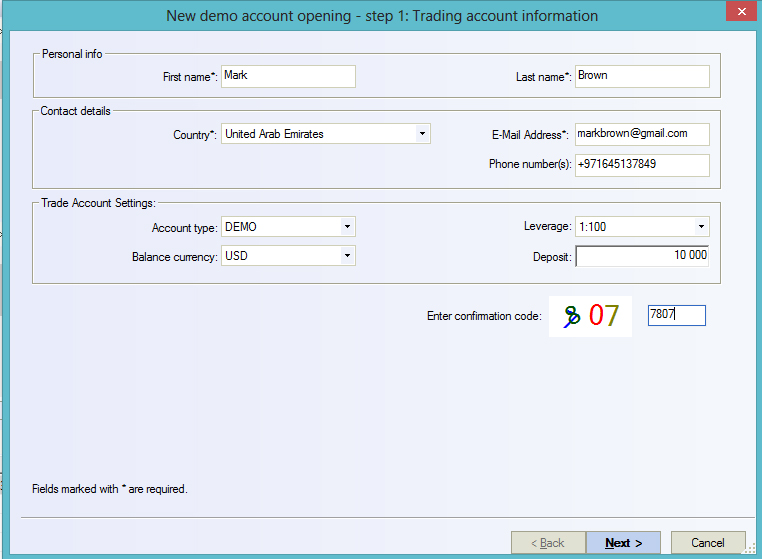 Trading acccount information
